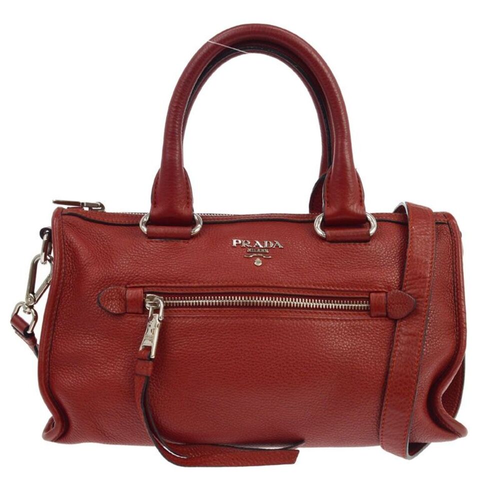 Prada Convertible Boston Vitello Daino Red Leather Handbag